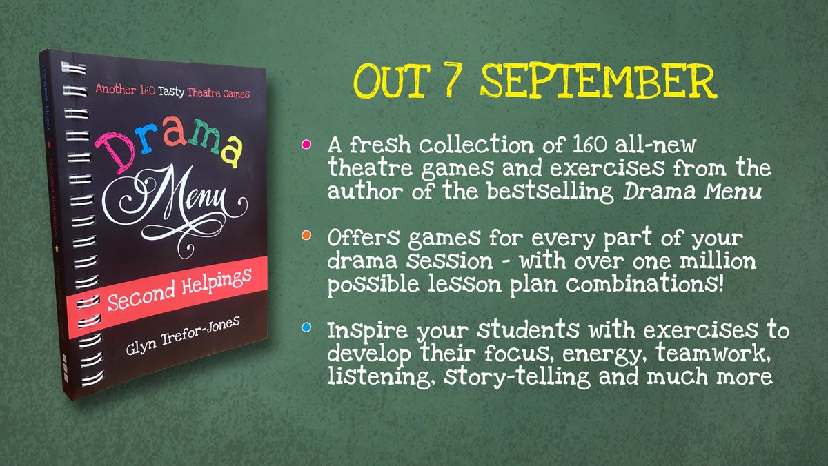 NickHernBooks's tweet photo. Out this Thursday - Drama Menu: Second Helpings by Glyn Trefor-Jones.

Discover everything you need to spice up your drama sessions with a variety of new challenges that will invigorate and inspire your students.

Pre-order at https://t.co/NDzQgKiZbk https://t.co/EdD3WS2WQd