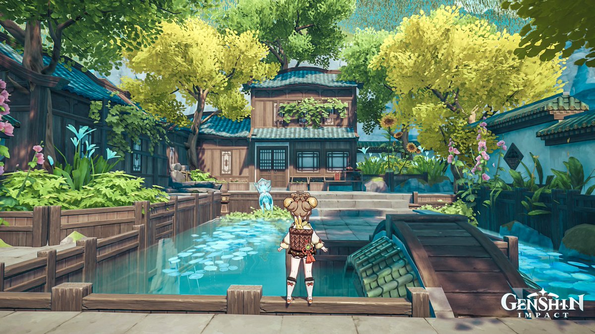 Genshin_Asriel's tweet photo. So I remade my little Liyue house abit.
Adding a small bridge this time.
So build may seem emptier than the last one cuz I was trying to make this build stay green-load.
#GenshinImpact            
#原神            
#sereniteapot
#原神写真部
#原神ハウジング https://t.co/aPE32TyB5K