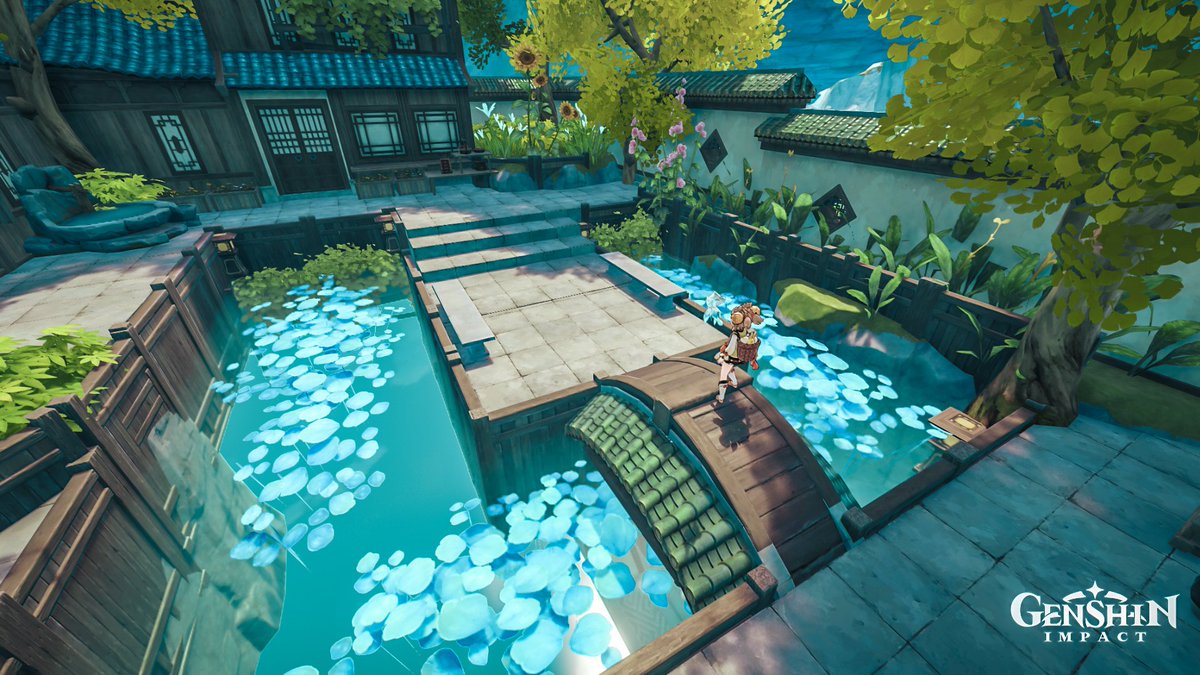 Genshin_Asriel's tweet photo. So I remade my little Liyue house abit.
Adding a small bridge this time.
So build may seem emptier than the last one cuz I was trying to make this build stay green-load.
#GenshinImpact            
#原神            
#sereniteapot
#原神写真部
#原神ハウジング https://t.co/aPE32TyB5K