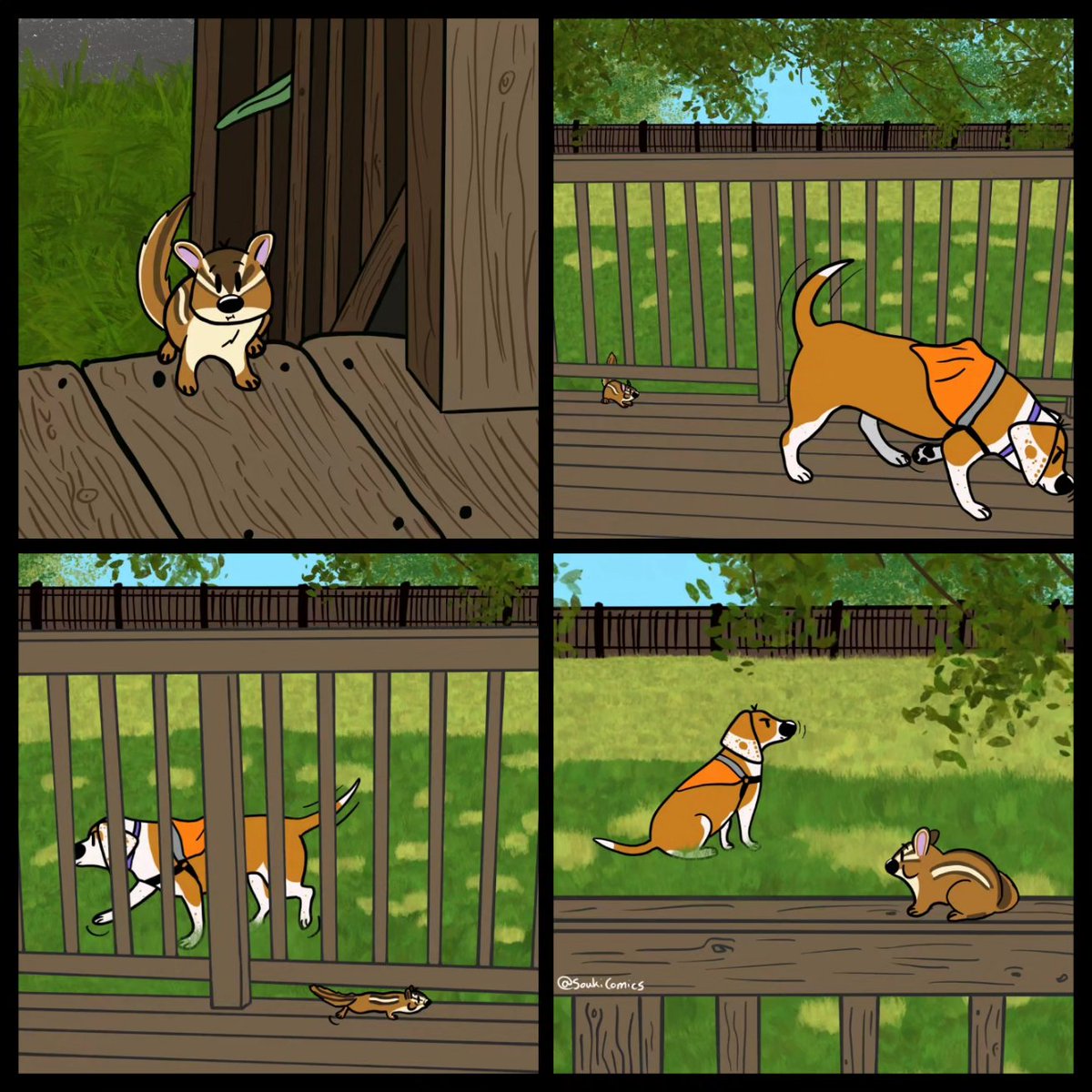 Clueless 🐿️ 

#dogcomics #webcomics #cutecomics #cutedog #chipmunk #backyard #backyardkingdom #porch #huntingdog #hunting #hounddog #puppydog #doggo #sneaky #comics #beabull #beaglemix #digitalart #shinanigans #summer #clueless