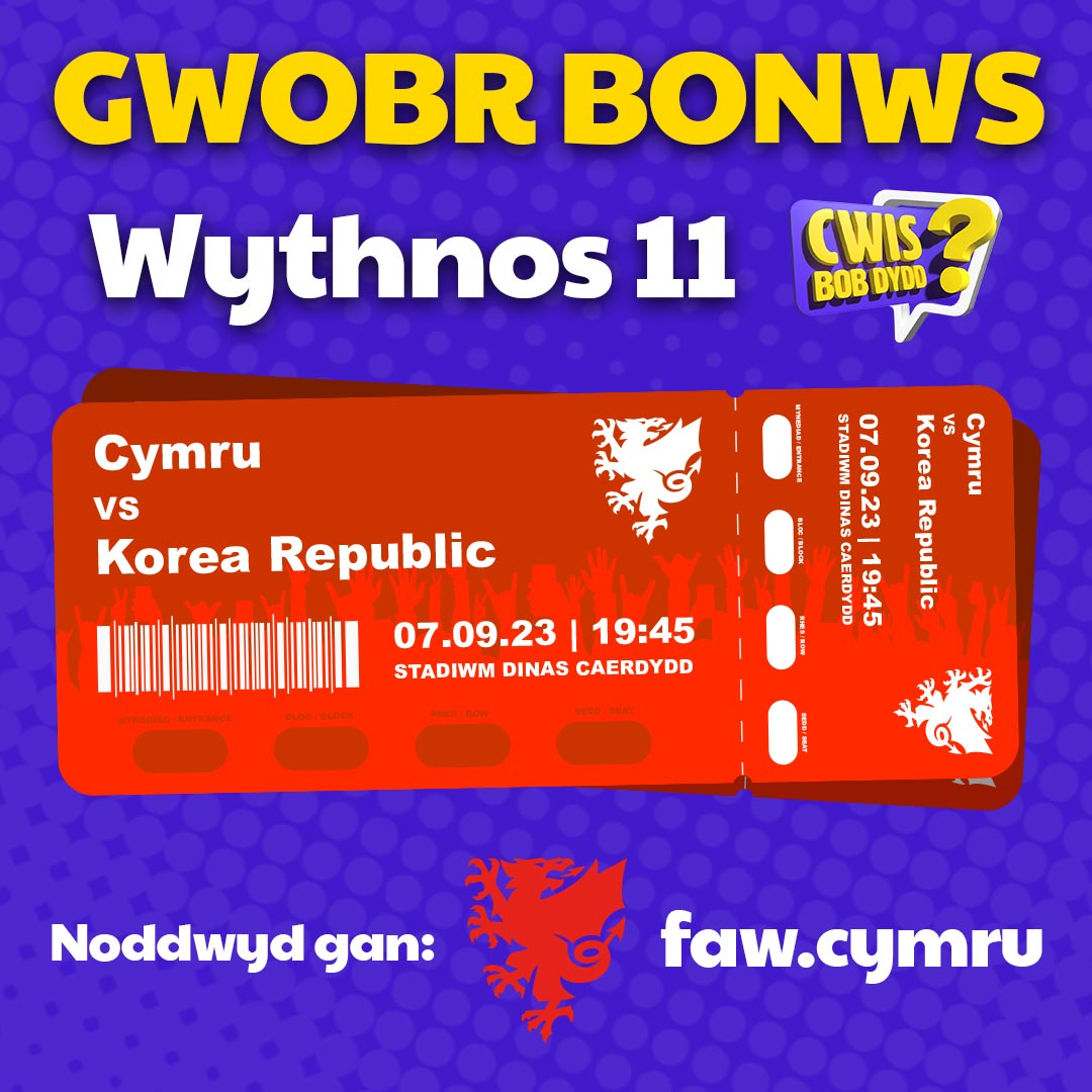 CwisBobDyddS4C's tweet image. CYSTADLEUAETH ⚽️🎟️

Am gyfle i ennill pâr o docynnau i gêm @cymru v De Korea nos Iau, Medi&apos;r 7fed y cwbl mae angen i ti wneud yw:
1⃣ HOFFI ac
2⃣ AILDRYDAR y neges yma!

Mae gennych chi tan hanner dydd, ddydd Mawrth y 5ed o Fedi!

POB LWC BAWB! 🤞🤞