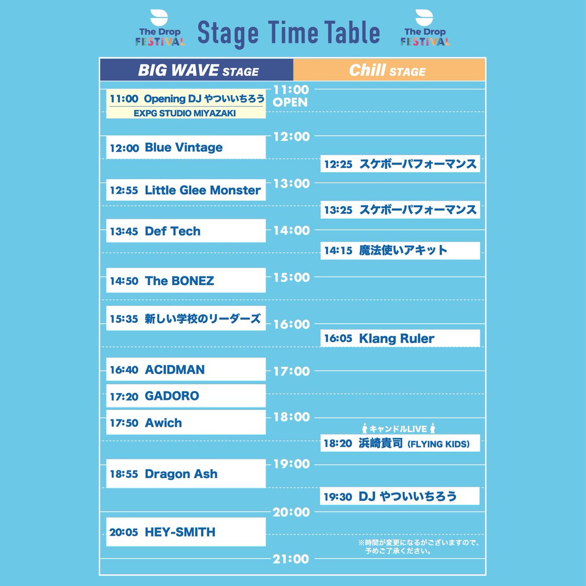 thedropfes_jp's tweet photo. 【#TDFJ_2023】
9/30(土)THE DROP FES 2023

＼タイムテーブル解禁！／

今回も[BIG WAVE STAGE]と[Chill STAGE]の2箇所ご用意✨
近日会場MAPも公開！お楽しみに！

チケット好評発売中‼
https://t.co/F7ehS8s2du https://t.co/3ArwEDB7ni