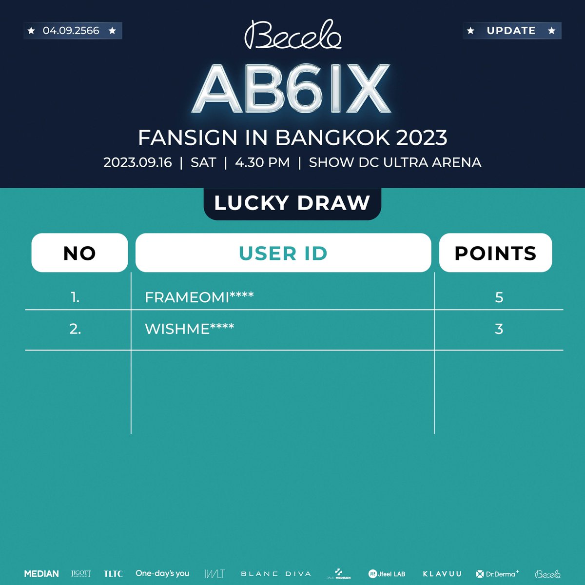 Becelo_th's tweet photo. ✨อัพเดทสิทธิ์ Lucky Draw ลุ้นเข้างานแฟนไซน์ และบัตร World Tour จากวง AB6IX
ใครยังไม่ได้ร่วมกิจกรรม รีบเลยย

📌ตั้งแต่วันนี้ - 11 ก.ย. 66 เวลา 14.00 น.
🏆ประกาศผลวันที่ 11 ก.ย. 66 เวลา 18.00 น.

#Becelo #AB6IX #에이비식스 #AB6IXFansignInBKK2023 https://t.co/Q93XFdDJce