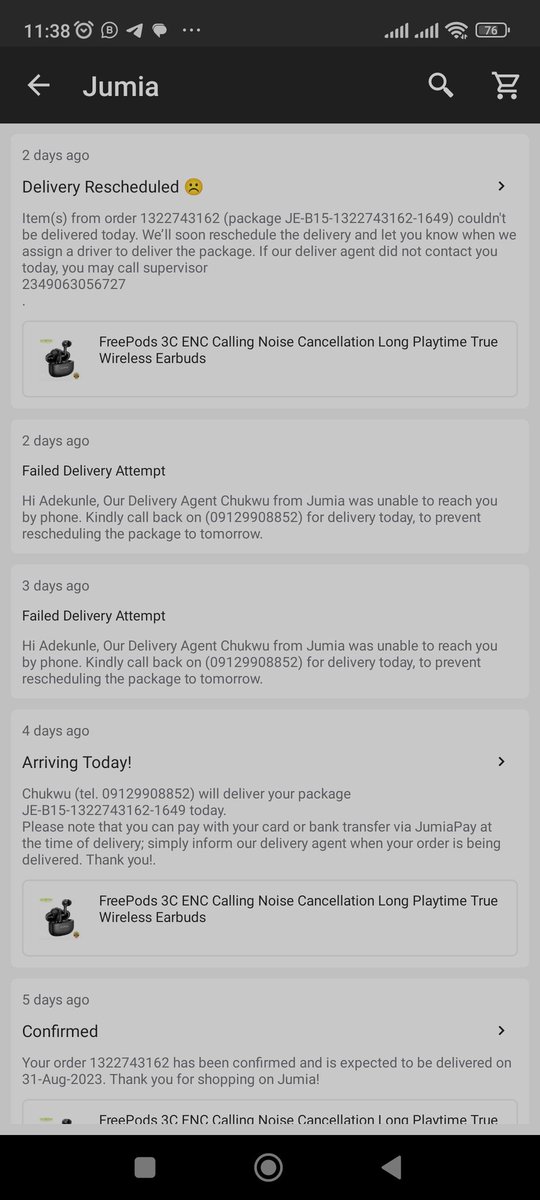 Phidelity21's tweet photo. @JumiaNGHelp Hi there I placed an order since last week and nobody reach out to me for delivery. The dispatcher contact you dropped have been switched off same thing with the supervisor contact you provided on the app @JumiaNigeria kindly look into this https://t.co/ZGDbKawL74