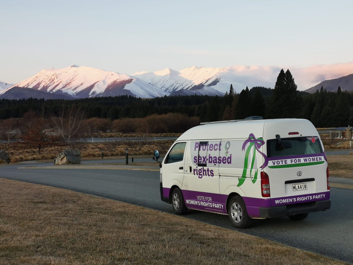 The end of a great day in Tekapo. The Women's Rights Party van spells out our messages loud & clear. Protect women's & girls sex-based rights. Vote for Women.  #SexMatters #WomensRights #PartyVoteWRP #VoteForWomen