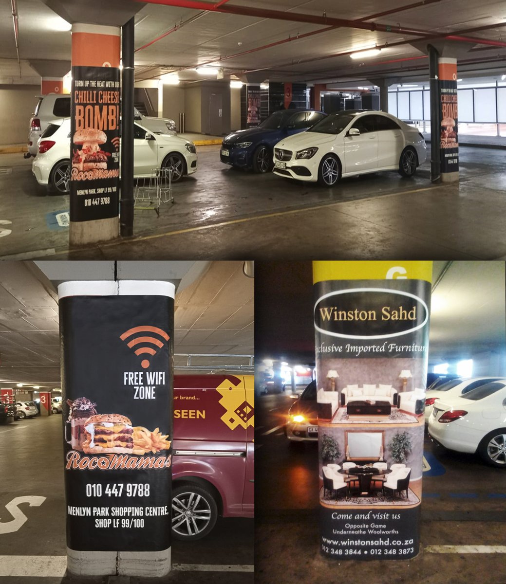 BonekaImages's tweet photo. Design, print and installation of parking lot pillar wraps. #pvcwrap #fabricprint #retailsignage #pillarsign 
#largeformatprinting https://t.co/kYjQQWZ3XP