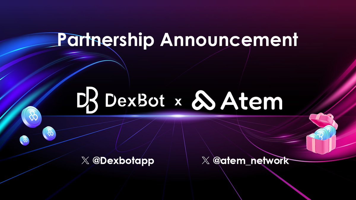 Dexbotapp's tweet image. 📢We are pleased to announce our partnership with the decentralized content creation protocol platform @atem_network. 🤝🤖

📌To celebrate:
1️⃣ Follow @Dexbotapp &amp;amp; @atem_network
2️⃣ Like and retweet
3️⃣ Tag 3 friends

🏆🎁2,000 $DEXBOT from DexBot, 5 lucky winners.