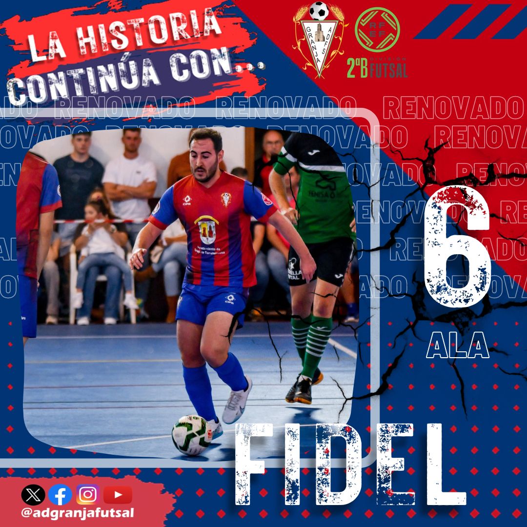 💥Renovación💥
👉FIDEL <a href="/fidel6ojeda/">Fidel</a> 
👉Ala
👉 6ª Temporada
👉Jugador impredecible, desequilibrante y que este año dará mucho que hablar en la Segunda B. Seguirá haciendo diabluras con nosotros la zurda de Argallón.
#LaHistoriaContinúa #GranjaFutsal