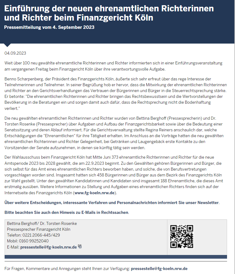 FGKoeln's tweet photo. Einführung der neuen #ehrenamt|lichen #Richterinnen und #Richter beim #Finanzgericht #Koeln 

- #Pressemitteilung des #Finanzgericht|s #Köln vom 4. September 2023

https://t.co/ehFehwlKNR https://t.co/9goAxGnwTx