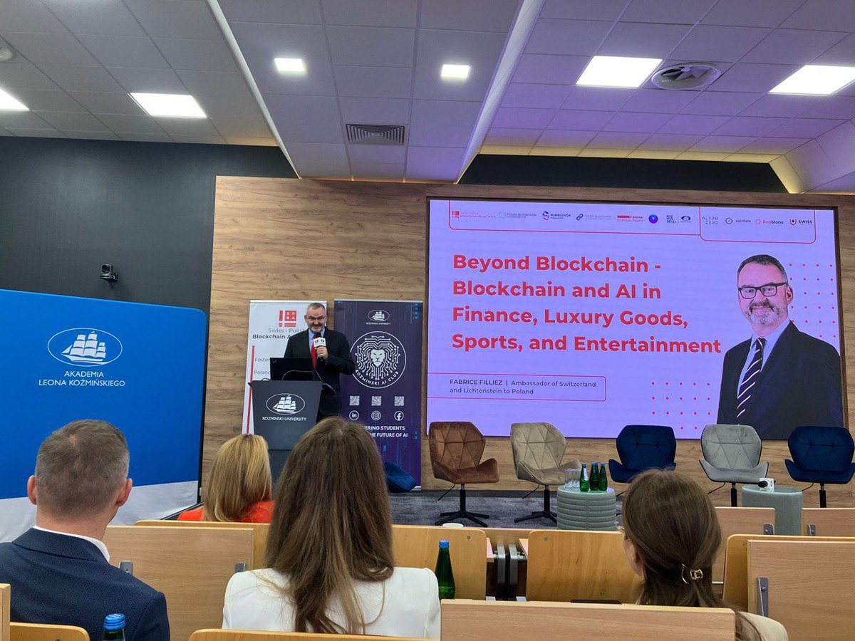 Embassy of Switzerland in Poland (@swisspoland) on Twitter photo How will AI & Blockchain shape our future? 🦾🧠🧑💻
Amb. Filliez gave a keynote at the Beyond #Blockchain Annual Symposium, hosted at the <a href="/KozminskiUni/">Kozminski University</a> in Warsaw to talk about 🇨🇭-🇵🇱 relations in this innovative area. How will AI & Blockchain shape our future? 🦾🧠🧑💻
Amb. Filliez gave a keynote at the Beyond #Blockchain Annual Symposium, hosted at the <a href="/KozminskiUni/">Kozminski University</a> in Warsaw to talk about 🇨🇭-🇵🇱 relations in this innovative area.