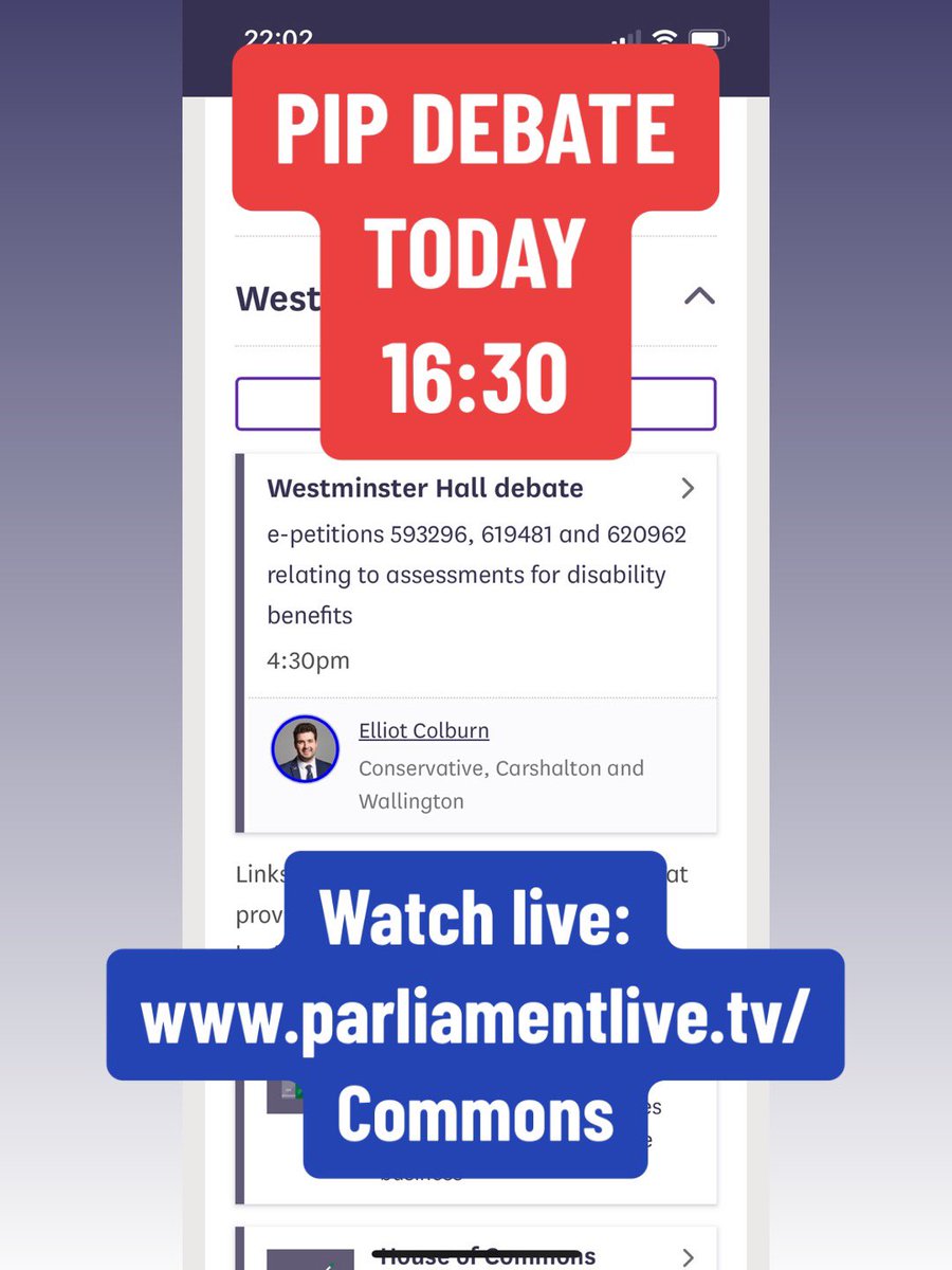 Personal Independence Payment (PIP) debate today! I’ve heard on the grapevine it’s juicy and set to attack most failings.

Watch here: parliamentlive.tv/Commons

#Sunackered #MondayMotivation #dwp #tories #sunak #tory @i_am_Lawesome 

Pls like and return so more people see!