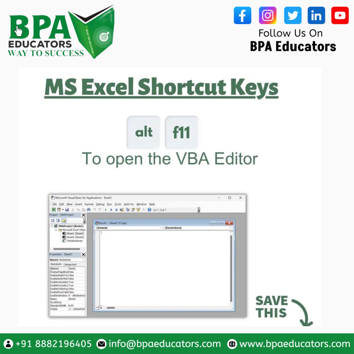 bpa_educators's tweet image. Ms Excel shortcut keys
Excel course training link👉- https://www.bpaeducat
ors.com/ms-excel-adv-e…
Instagram👉:- instagram.com/bpaeducator/
Facebook👉:- facebook.com/bpaeducator.
Video Library👉:-youtube.com/c/BPAEducators
.
📞 Us for more information
+918882196405
.
.
👇
#exceltest
