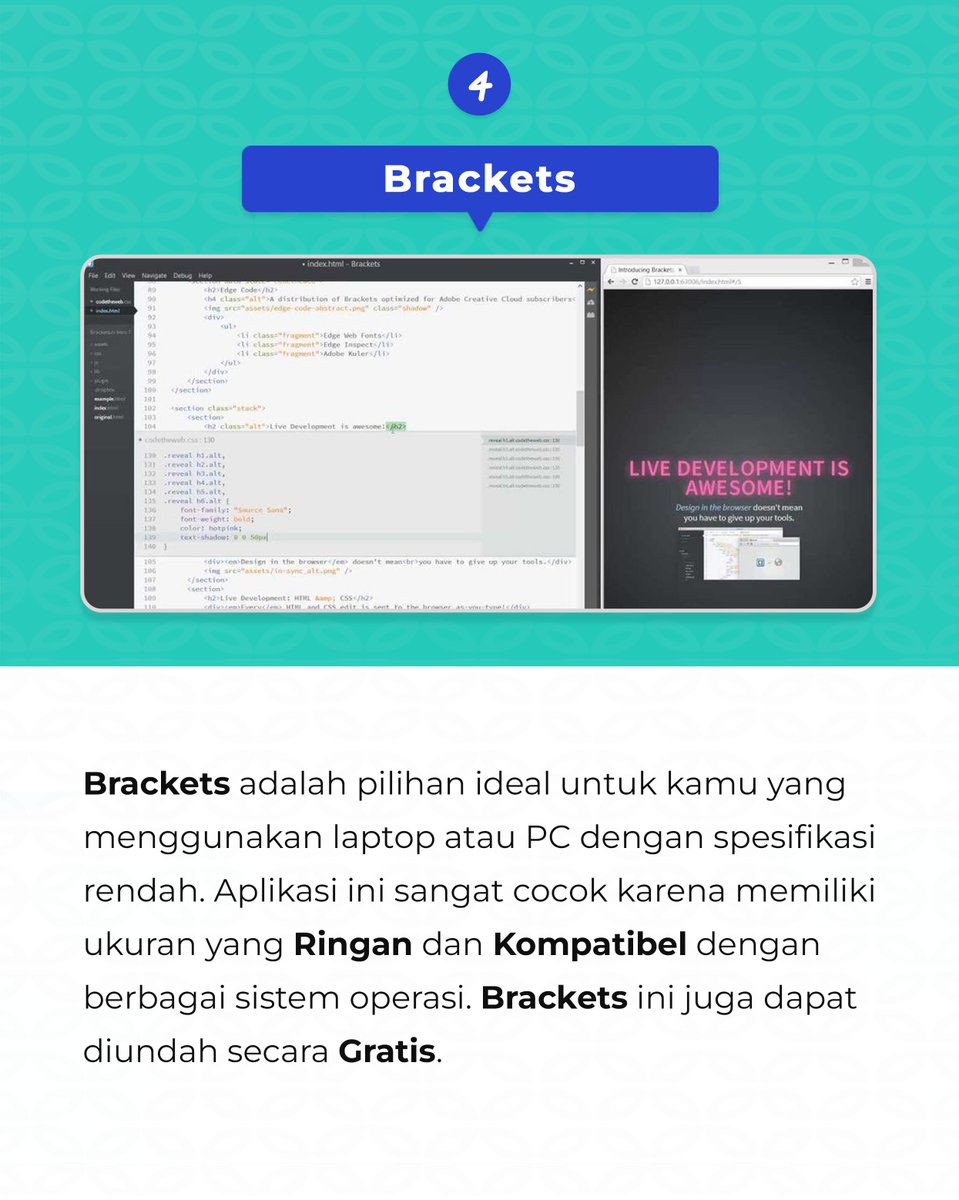 AccelistEdukasi's tweet image. -c-

Lebih kerenkan kalo bisa belajar nulis kode html sat set~ 😎⁣⁣⁣⁣
⁣⁣⁣⁣
#aplikasicoding #html #programmer #programming #pemrograman #belajarcoding #workshopaedu #accelistedukasiindonesia