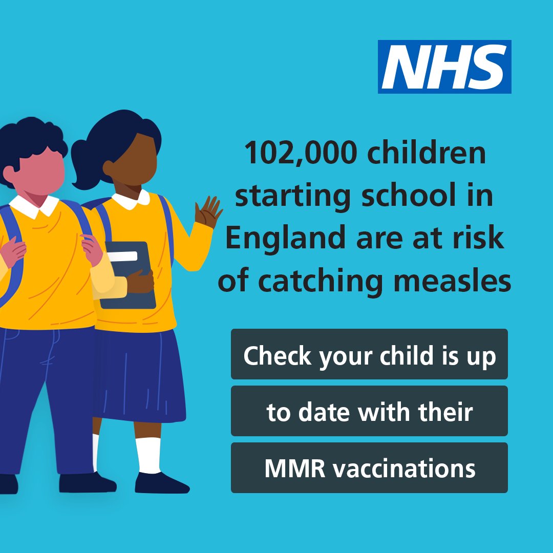 Is your child starting primary school this September? Check that your child is up to date with their MMR vaccinations to protect them against catching measles. More information ➡️ nhs.uk/mmr