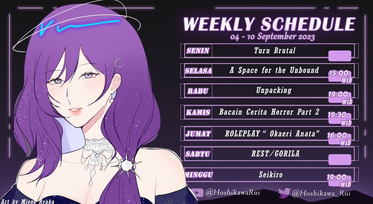 Dilangit ada pesawat terbang
Kalo disini ada skejul ku sayang~

✨General: #HoshikawaRui 
✨Live: #RuiOnAir 
✨Meme: #NgakakUii 
✨Game:  #GameNyaUwii
✨Clip: #RuiKlip
✨Music: #HoshiNoMelody 
✨Art: #Uwiilust 
✨NSFW : #KeseisoanRui 

#Vtuber #Vtubers #VtuberID #VtuberIndonesia