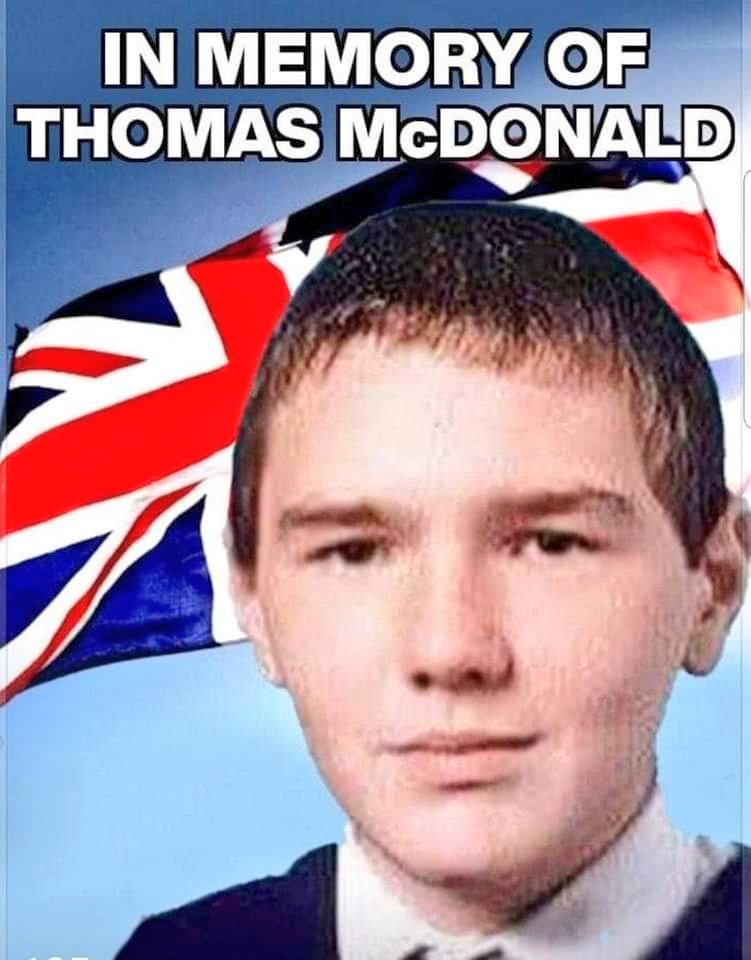 Deliberately knocked down and k*lled on 4th September 2001 at 16 years old.

#WhitewellTartanFluteBand will be walking around Whitecity estate this Monday evening to remember Thomas. He was mow him down k*lled at a sect*rian flashpoint in north Belfast.

💙🇬🇧 #GBNF