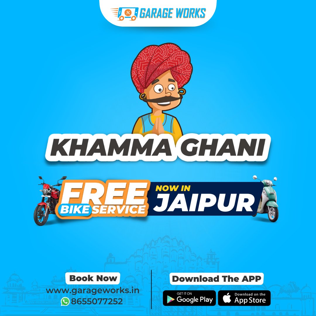 GarageWorks33's tweet photo. #GarageWorks is thrilled to bring its professional and convenient doorstep bike servicing to the wonderful city of culture and gems, #Jaipur!

👉Book Your FREE BIKE SERVICE NOW!
👉Visit https://t.co/XUwxMn6vpV
👉WhatsApp: 8655077252
👉App https://t.co/l4kfOiRkRN

#doorstepservice https://t.co/y0P1ATzC5e