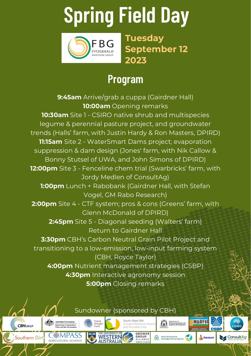 A jam packed day of local projects, research, and trials awaits at our Spring Field Day on September 12. RSVP now! fbg.org.au/spring-field-d…