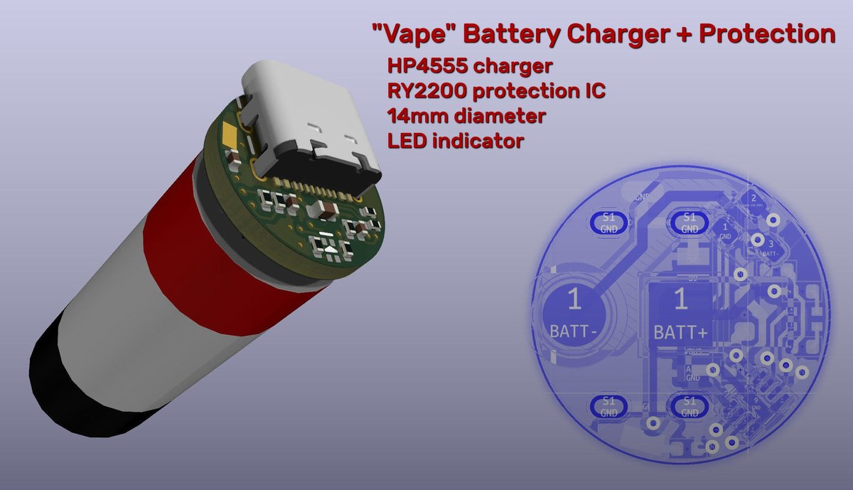 Recycling time: small charger+protection board for the vape Li-Po batteries. Works also as protection board if charger is not needed.