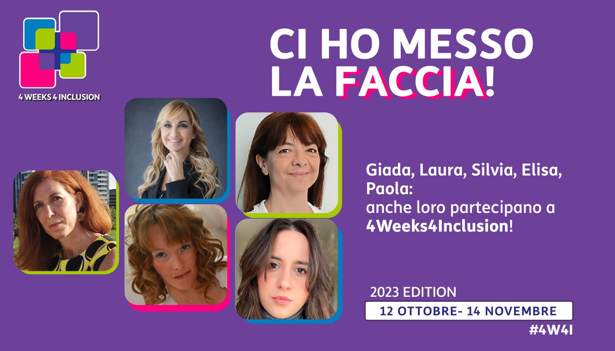 Stanno arrivando le prime adesioni alla terza edizione di 4 Weeks 4 Inclusion. Grazie a Laura Di Raimondo, Elisa Vavassori, Paola Rossi, Silvia Gabbioneta, Giada Pellegrini e a chi ha partecipato e sta continuando ad aderire in queste ore! E presto ci saranno altre novità #4W4I