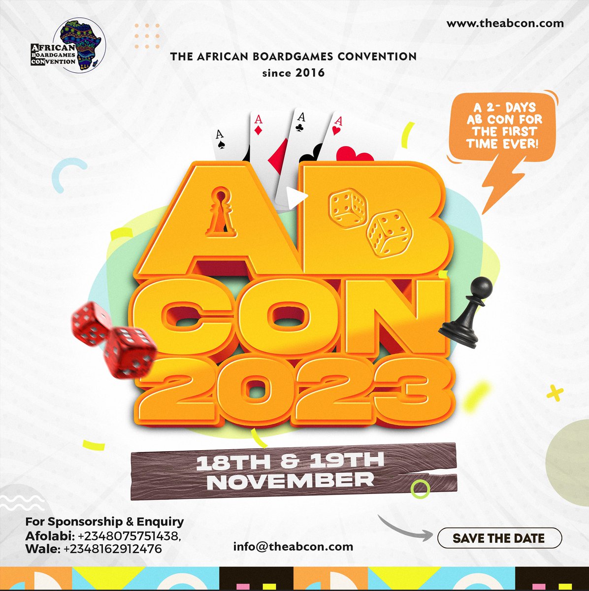 nibcardgames's tweet photo. AB Con 2023 is coming!

For the first time since its history, it’s happening for 2 days in Abuja, Nigeria. 

AB Con started in 2016 and is the oldest gathering of Tabletop game designers, publishers and enthusiasts in West Africa. 

#ABCon #ABCon2023 #BoardgameConvention https://t.co/vw7s8rIJCt