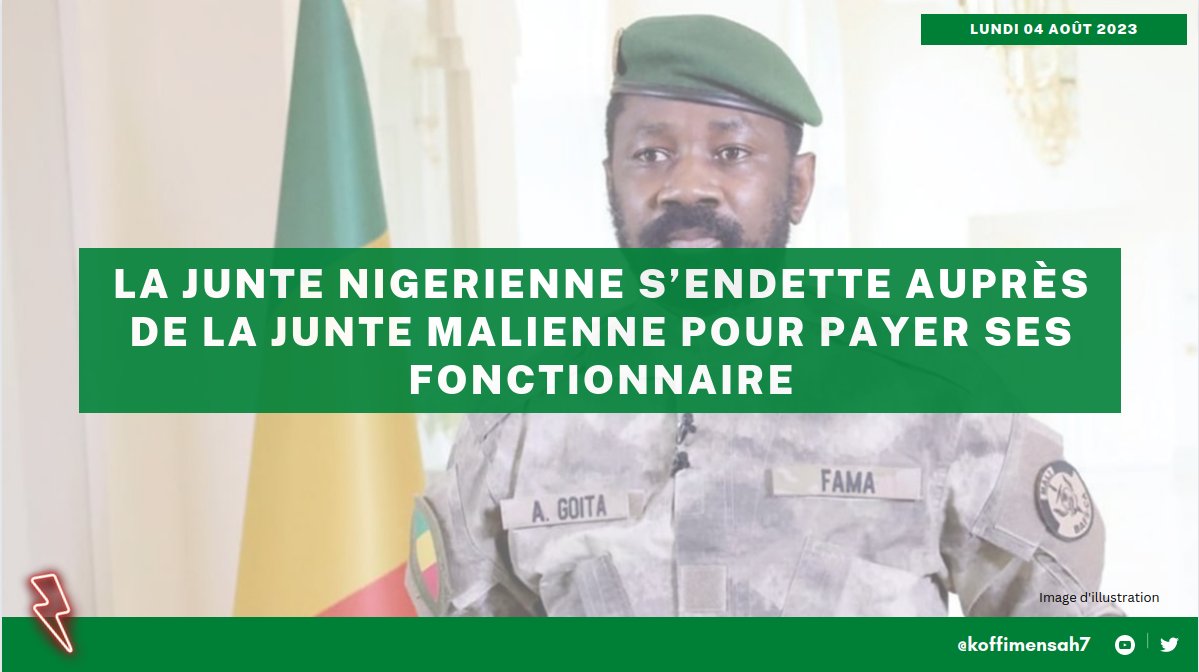 KoffiMensah7's tweet photo. 🇳🇪 #Niger : malgré les finances catastrophiques du #Mali, Assimi Goïta a décidé d'accorder une aide financière de 60 millions de FCFA aux putschistes de #Niamey. Notamment pour le paiement des fonctionnaires.
Toute la région patie de la crise régionale. https://t.co/ZfHT2TqtiI