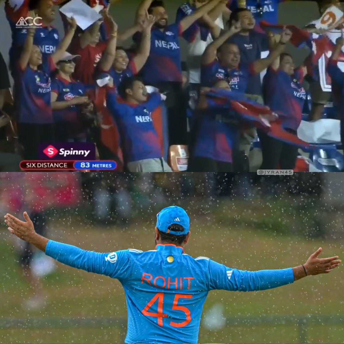 Jyran45's tweet photo. Captain Rohit could've got Nepal all out within 100 and the match could've ended within 3 hours, but captain Rohit decided to motivate Nepal cricket and Nepal fans and let them post a respectable score of 230.

Since Nepal qualified for the Asia Cup for the first time and played India, it was a nice gift from the Indian captain.

A beautiful gesture by Hitman ❤
#INDvNEP