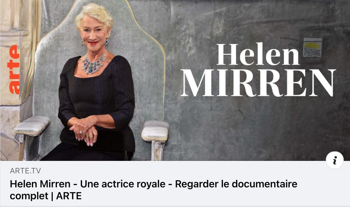 700 000 personnes ont vu le documentaire « Helen Mirren - Une actrice royale » lors de sa diffusion le 30/08 sur @ARTEfr. Le documentaire sera encore disponible sur ARTE.TV jusqu’au 27 novembre. Merci à celles et ceux qui ont participé à donner vie à ce projet !