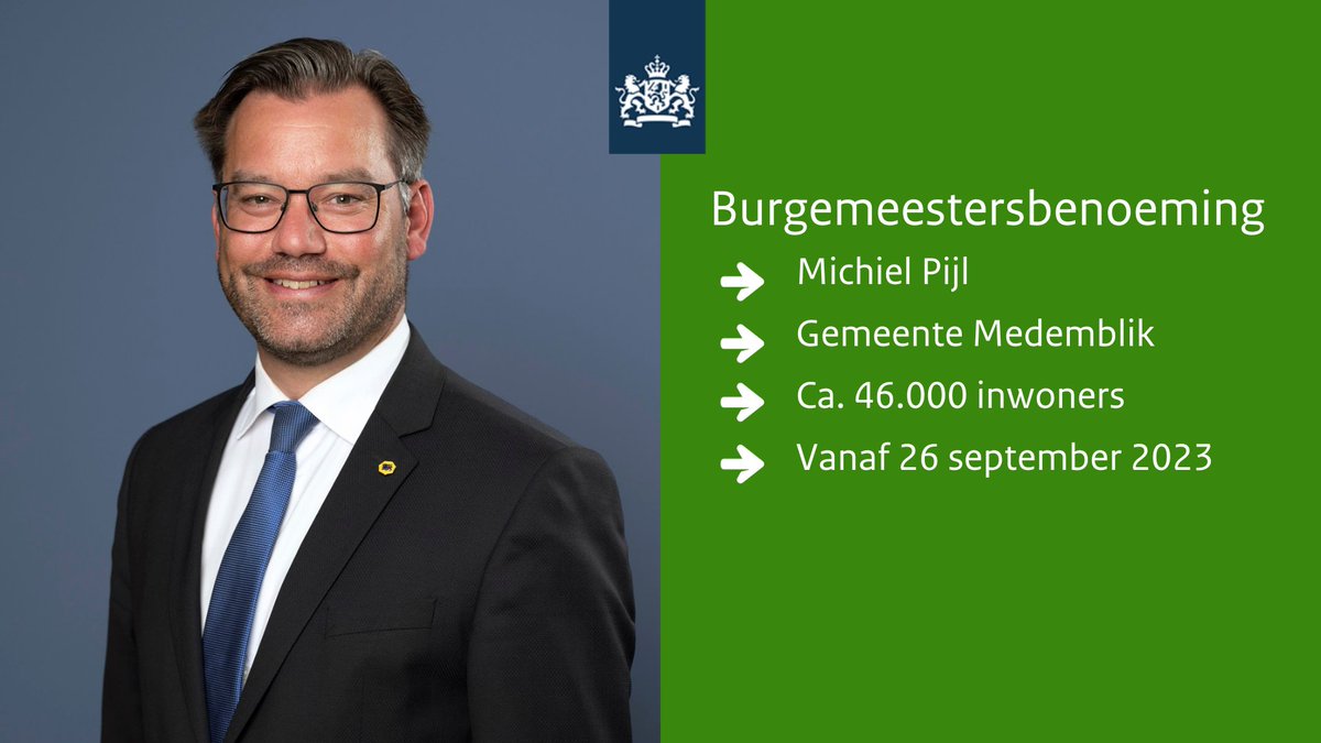 Michiel Pijl is benoemd tot burgemeester van de gemeente Medemblik.

Lees meer ⤵️
nieuwsbzk.nl/2535211.aspx?t…