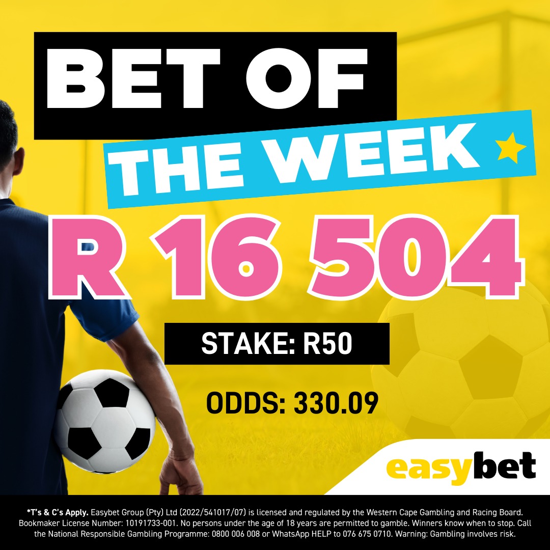 Woah! Take a look at this week's jaw-dropping win! Stake: R50, Odds: 330.09, leading to an unbelievable win of R16,504.50 thanks to a Soccer Multiplier! 🎉

Think you've got the soccer savvy to follow suit? Join the action at Easybet.co.za and you could be next! 🌟
