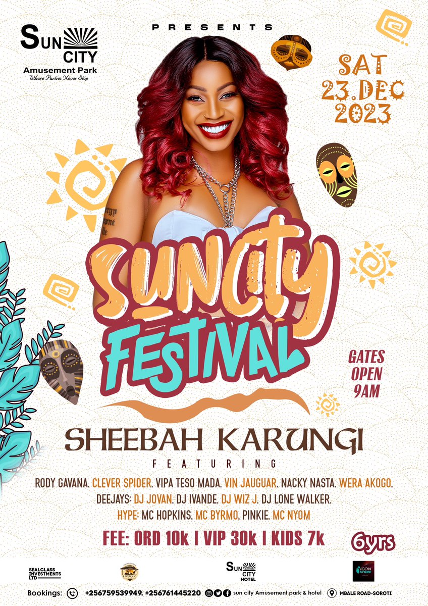 SunCityPark's tweet photo. Sun city festival🎼🤹🏽🪘🎷, 6 year Anniversary celebrations @SunCityPark #23rdDec23, with the queen👸🏽 Sheebah at Sun city Amusement park, soroti. Mark the date, #Santa came early #wonbattle #YoloFestivalUg15thSeptKololo #Teso #soroti #culture #suncityfestival. Be there!!🎼🪘🤹🏽 https://t.co/Iox41mbSLV