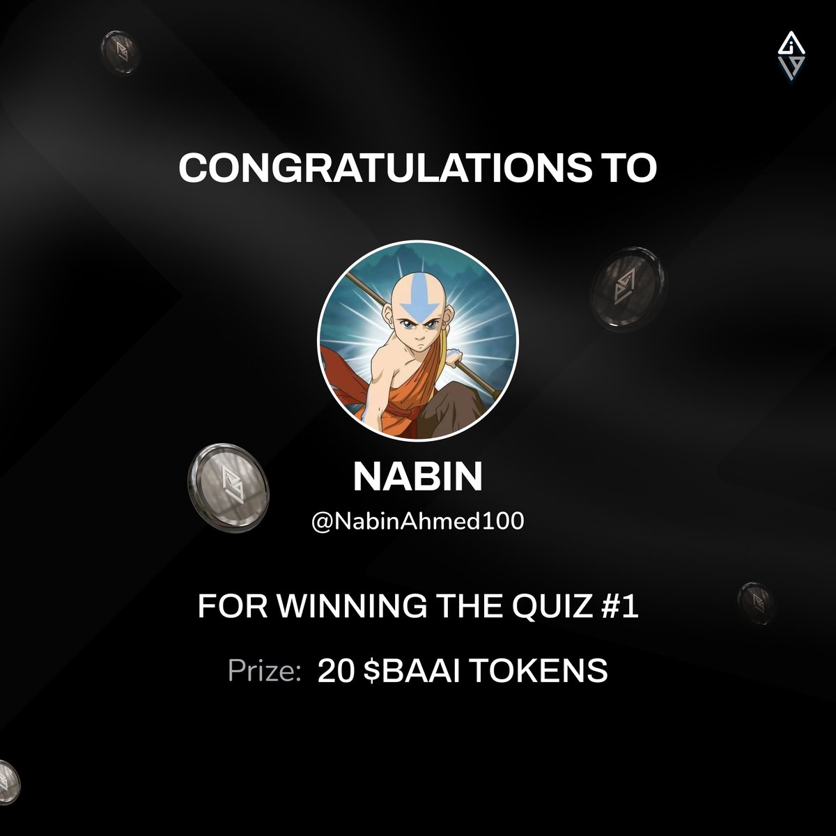 BrainAlive AI (@brainalive_ai) on Twitter photo 🏆 Drumroll, Please! 🥁
Congratulations to <a href="/NabinAhmed100/">Energy Labs</a> for winning our First Quiz! 🎉
Missed out on this quiz? Don't worry, next quiz begins in 1 hour! Get Ready to grab more $BAAI tokens 🤑
#Quiz #Earn #Rewards #BAAI #BTC #Airdrop #Winner 🏆 Drumroll, Please! 🥁
Congratulations to <a href="/NabinAhmed100/">Energy Labs</a> for winning our First Quiz! 🎉
Missed out on this quiz? Don't worry, next quiz begins in 1 hour! Get Ready to grab more $BAAI tokens 🤑
#Quiz #Earn #Rewards #BAAI #BTC #Airdrop #Winner