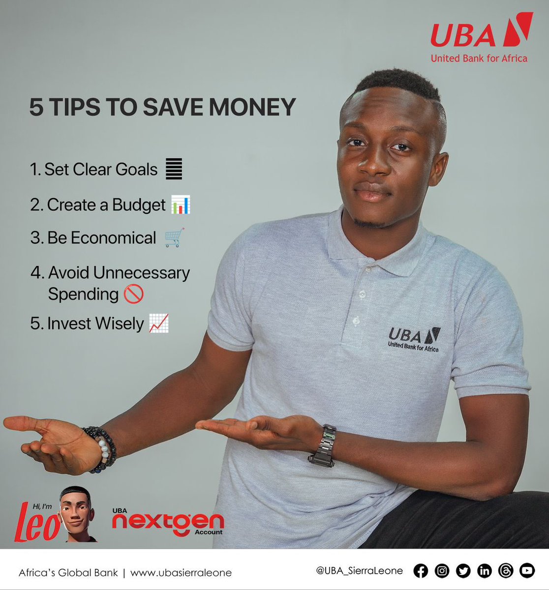 Remember, saving is a journey not a destination. Start today and watch you financial future grow brighter. Open a @UBA_SierraLeone NextGen account that caters to students of Senior Secondary Schools, Tertiary Institutions, or National Youth Service Corps members ages 18-25 years.