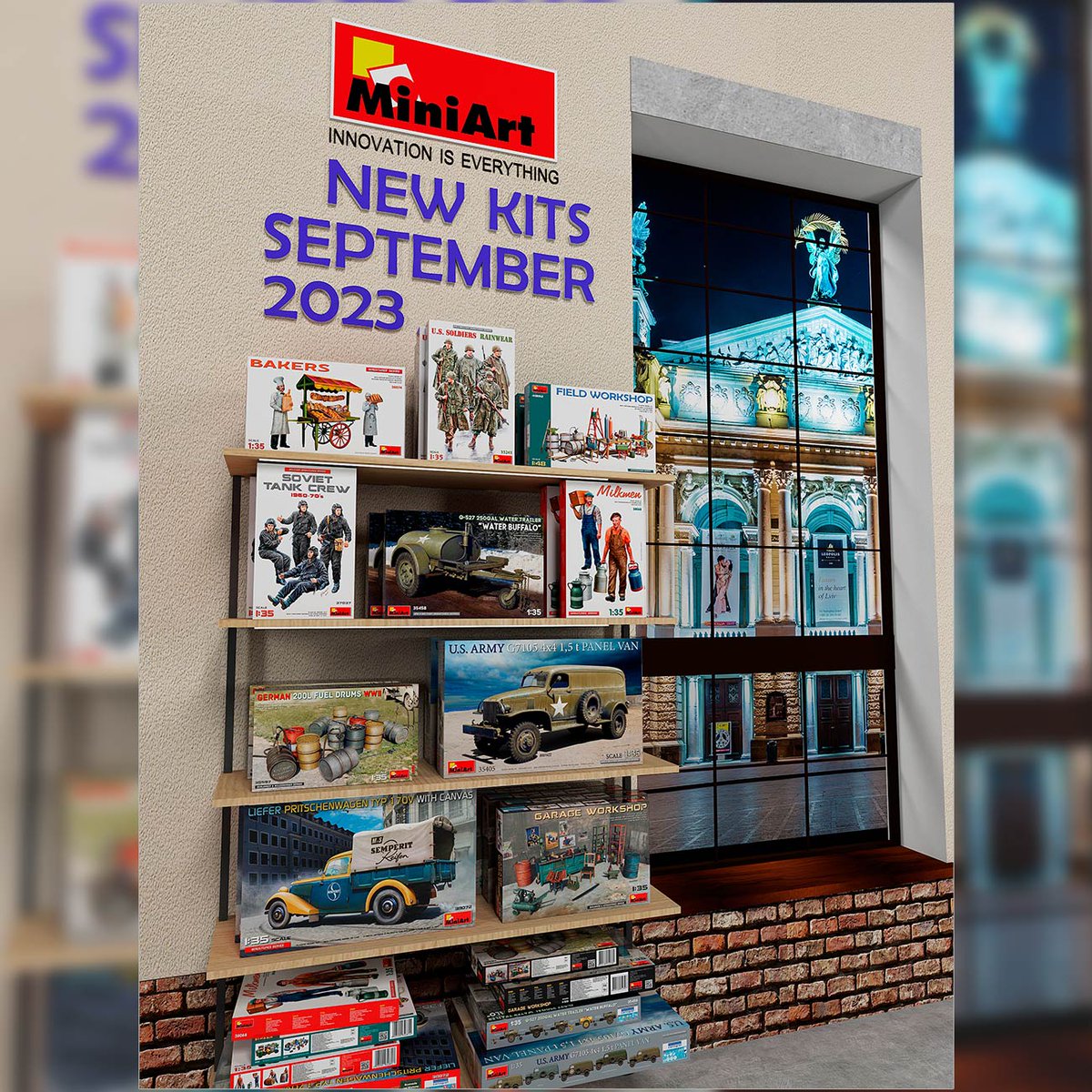 New #MiniArt Kits Available ✅September 2023:
38074 BAKERS
35405 U.S. ARMY G7105 4х4 1,5 t PANEL DELIVERY TRUCK
49012 FIELD WORKSHOP
38068 MILKMEN
35458 G-527 250GAL WATER TRAILER “WATER BUFFALO”
38072 LIEFER PRITSCHENWAGEN TYP 170V WITH CANVAS