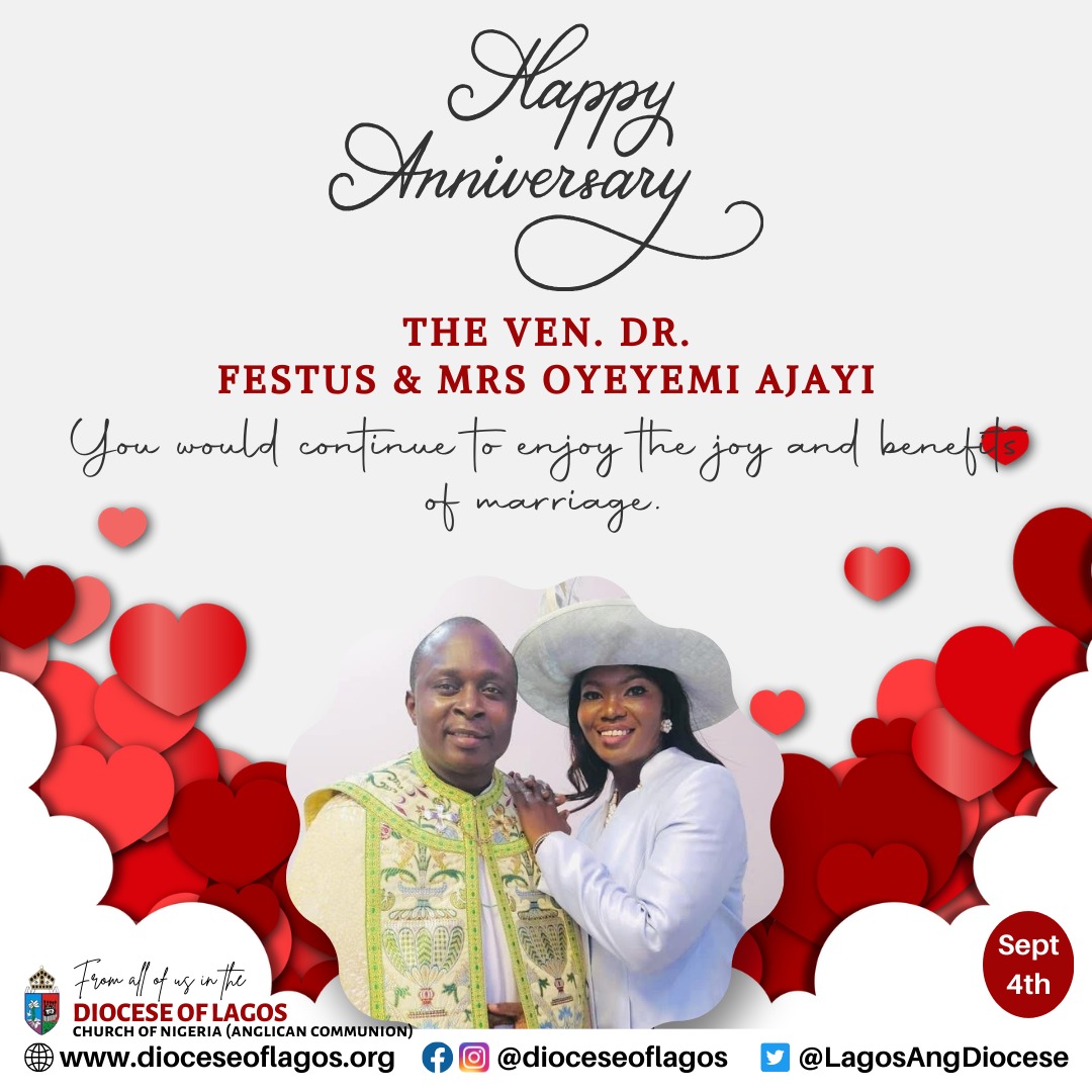 LagosAngDiocese's tweet photo. The Diocesan, Mama Lagos and entire Clergy and Clergywives and Diocese of Lagos Family celebrate the wedding anniversary of The Ven Dr Festus & Mrs Oyeyemi Ajayi (St. Peter’s Anglican Church, Ikota, Peninsular Archdeaconry)
#dioceseoflagos #weddinganniversary #megamiracles https://t.co/FBqxFKNhkz