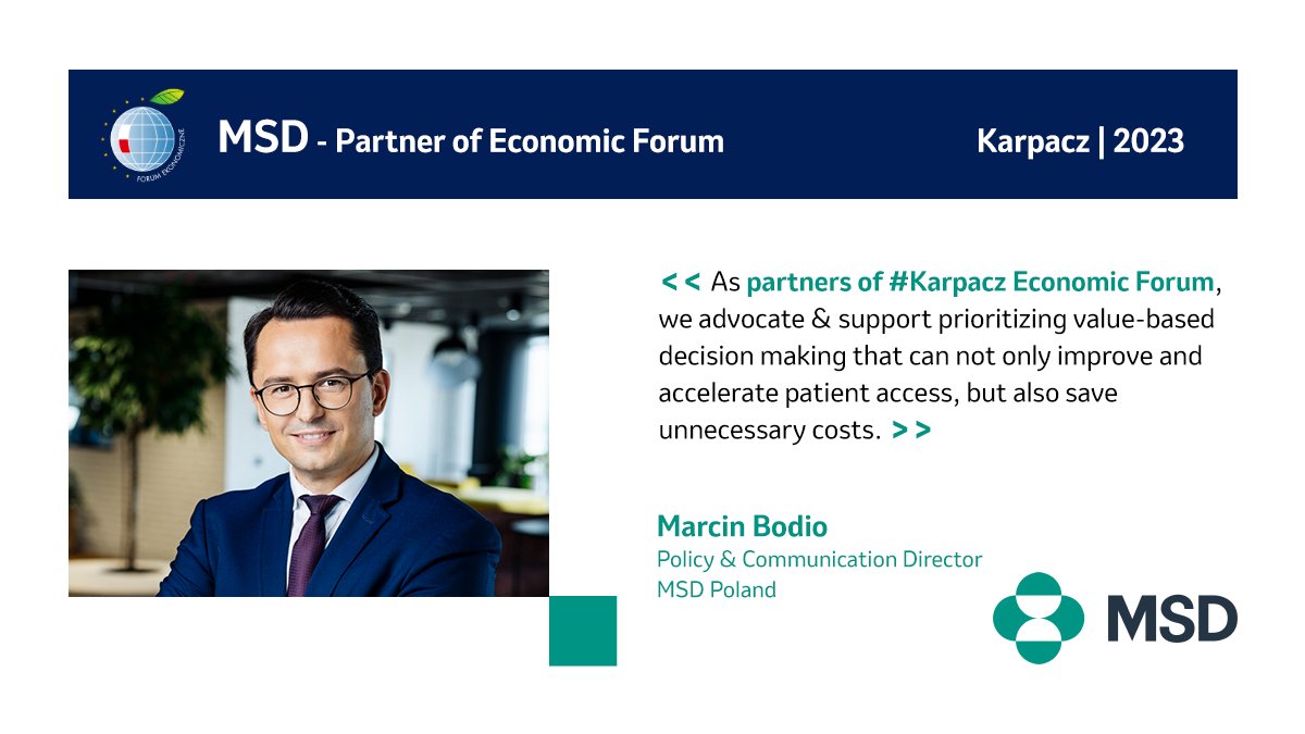 Jesteśmy Partnerem #ForumEkonomiczne w #Karpacz2023. Reprezentują nas Dyrektor Zarządzający MSD Polska <a href="/JustinGandy/">JustinGandy</a> oraz Dyrektor ds. farmakoekonomiki i polityki zdrowotnej Monika Klaus-Piskała.

@Economic_Forum #forumekonomiczne2023 #karpacz #ochronazdrowia