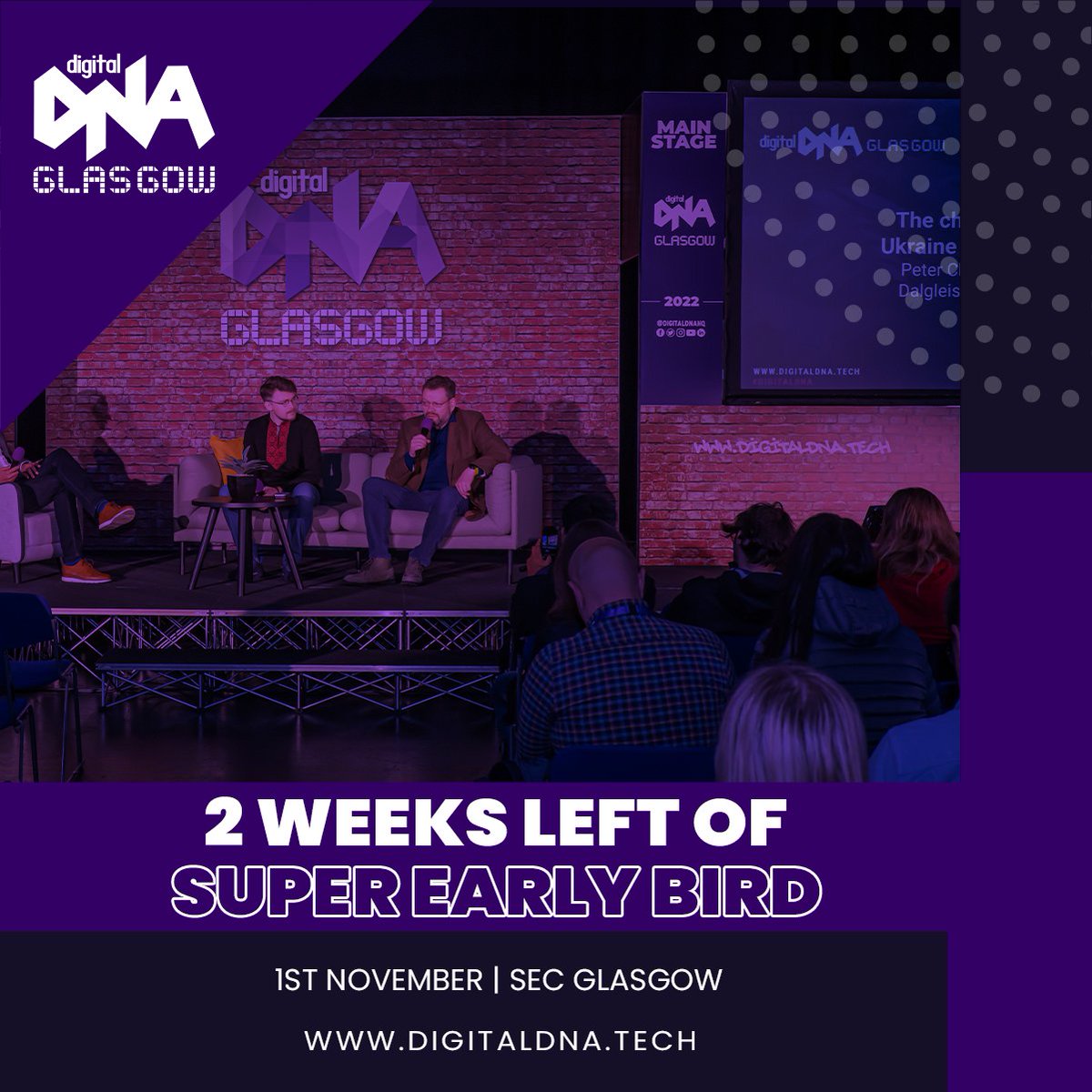 🚨 Don't miss out on the SUPER EARLY BIRD discounted tickets for Digital DNA Glasgow 2023! Only 2 weeks left to take advantage of this deal! 🎟️ Grab your tickets now for as low as £30 per person when you buy 4 or more: ti.to/digital-dna/di…