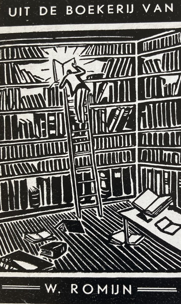akd_art's tweet image. Bookplate by Frans Masereel for W. Romijn. #bookplate #woodcut #exlibris