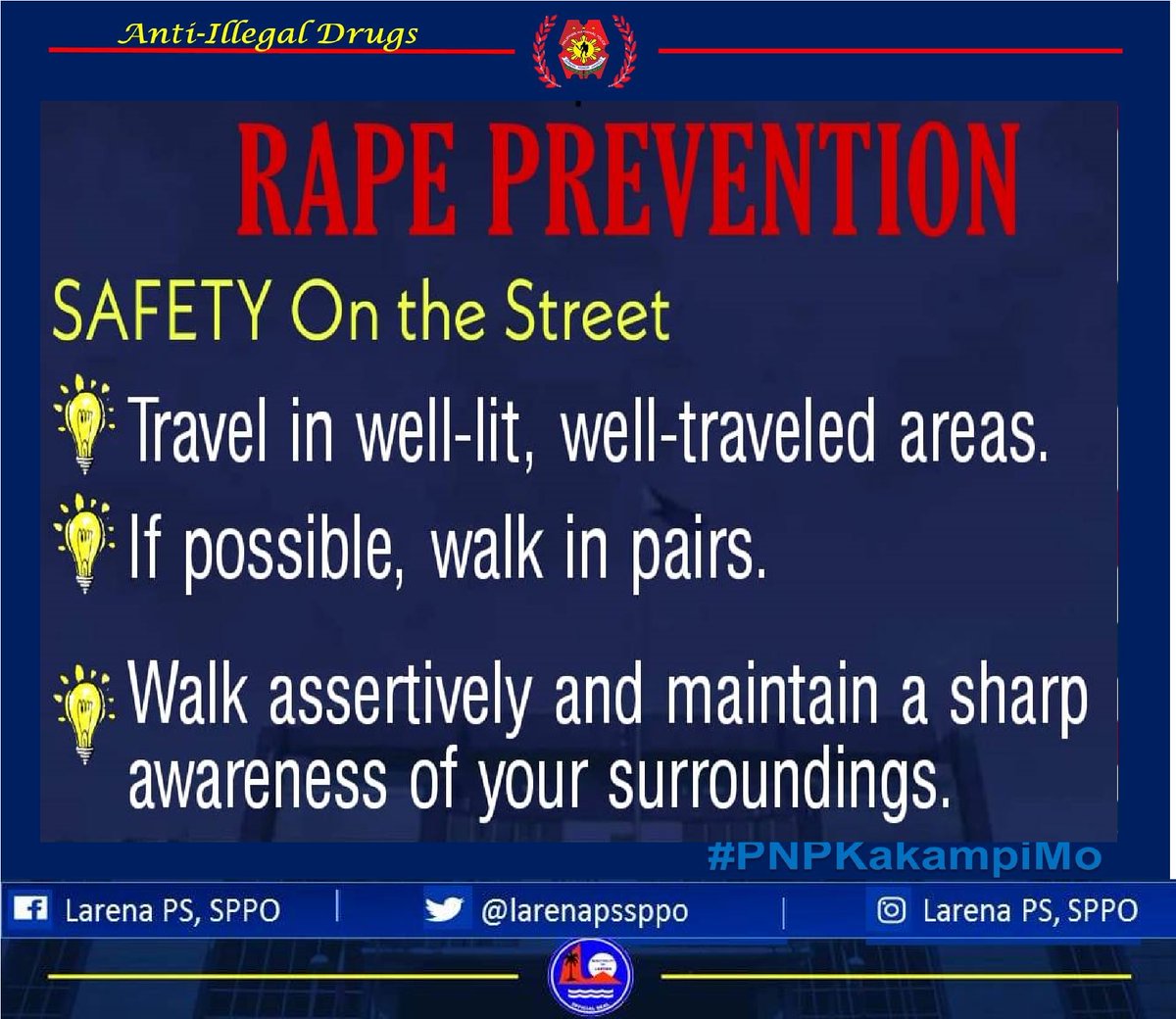 larenapssppo's tweet photo. RAPE PREVENTION TIPS                                  #SerbisyongNagkakaisa                            #ToServeandProtect                                                 #TeamPRO7                                          #TeamSiquijodnonPulis https://t.co/5XxQGE8G01