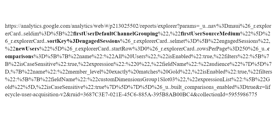 analyticsnerd's tweet photo. Unlike Universal Analytics, #GA4 does not provide any feature to save customization applied to a report.

Any customization you apply to a GA4 standard report, like adding a comparison, adding a secondary dimension, or sorting the data table by a particular metric, can not be saved.

If you want to save customization applied to a standard report, bookmark the URL.

The URL includes all the customization settings applied to a report.

So when you reload the URL into your web browser, all customizations are automatically applied to your report.
