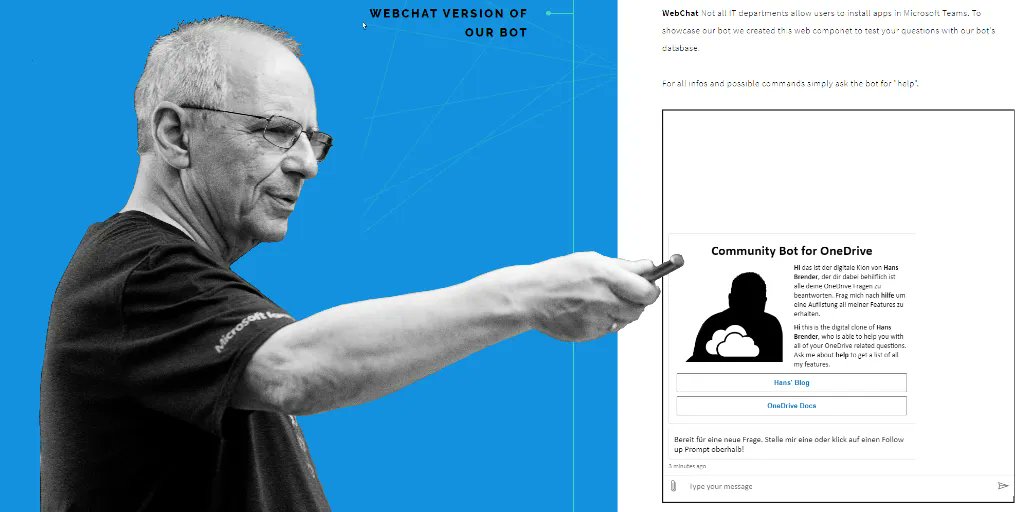 HansBrender's tweet image. Weil viele Administratoren Apps in Teams gesperrt haben, gibt es jetzt den Community Bot for OneDrive auch als WebChat – Kein Installation- einfach im Browser starten. Mehr dazu hier: bit.ly/3m0csQn  #OneDrive #Microsoft365 #OneDriveForBusiness #SharePoint