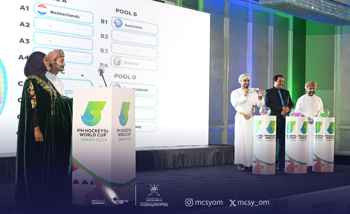 mcsy_om's tweet photo. تستضيف سلطنة عُمان خلال الفترة من 24 وحتى 31 يناير 2024 #بطولة_كأس_العالم_لخماسيات_الهوكي، مسقط 2024، بنسختها الأولى. 

يشارك في البطولة 32 منتخبًا، حيث أقيمت قرعة المنتخبات في حفل خاص تحت رعاية صاحب السمو السيد فراس بن فاتك آل سعيد في #محافظة_ظفار https://t.co/XLGC0wZlgS