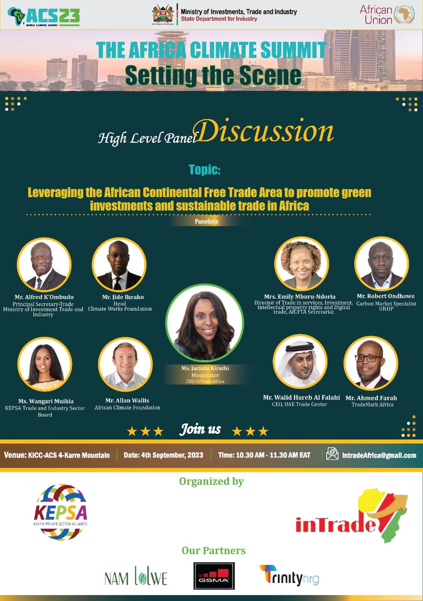 NamlolweE's tweet photo. Just this morning we attended the 1st panel discussing how to leverage the African continent free trade area to promote green investments &amp; sustainable trade in Africa… #AfricaClimateWeek2023 #AfricaClimateSummit23 https://t.co/HwmzbfZDf5