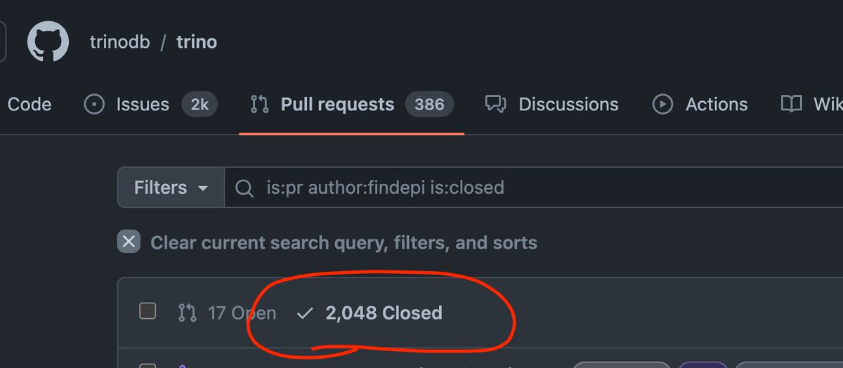 findepi's tweet image. 2^11 PRs closed in @trinodb. Wonder how many were merged vs abandoned. #oss #engineering #trinodb

github.com/trinodb/trino/…