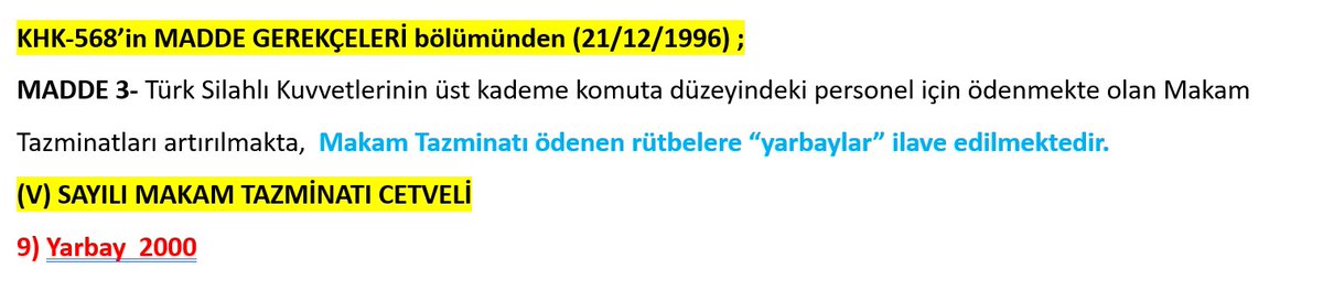 DÖÖRT, aradan 41 ay geçtikten sonra (21/12/1996); KHK-568 ile, Makam ve memuriyet itibarıyla emretme salahiyetine sahip oldukları gerekçesiyle Makam Tazminatı yarbaylara da tahakkuk ettirildi.
S O N U Ç: Astsubaylar da Makam ve memuriyet itibaryla emretme salahiyetine sahiptir...