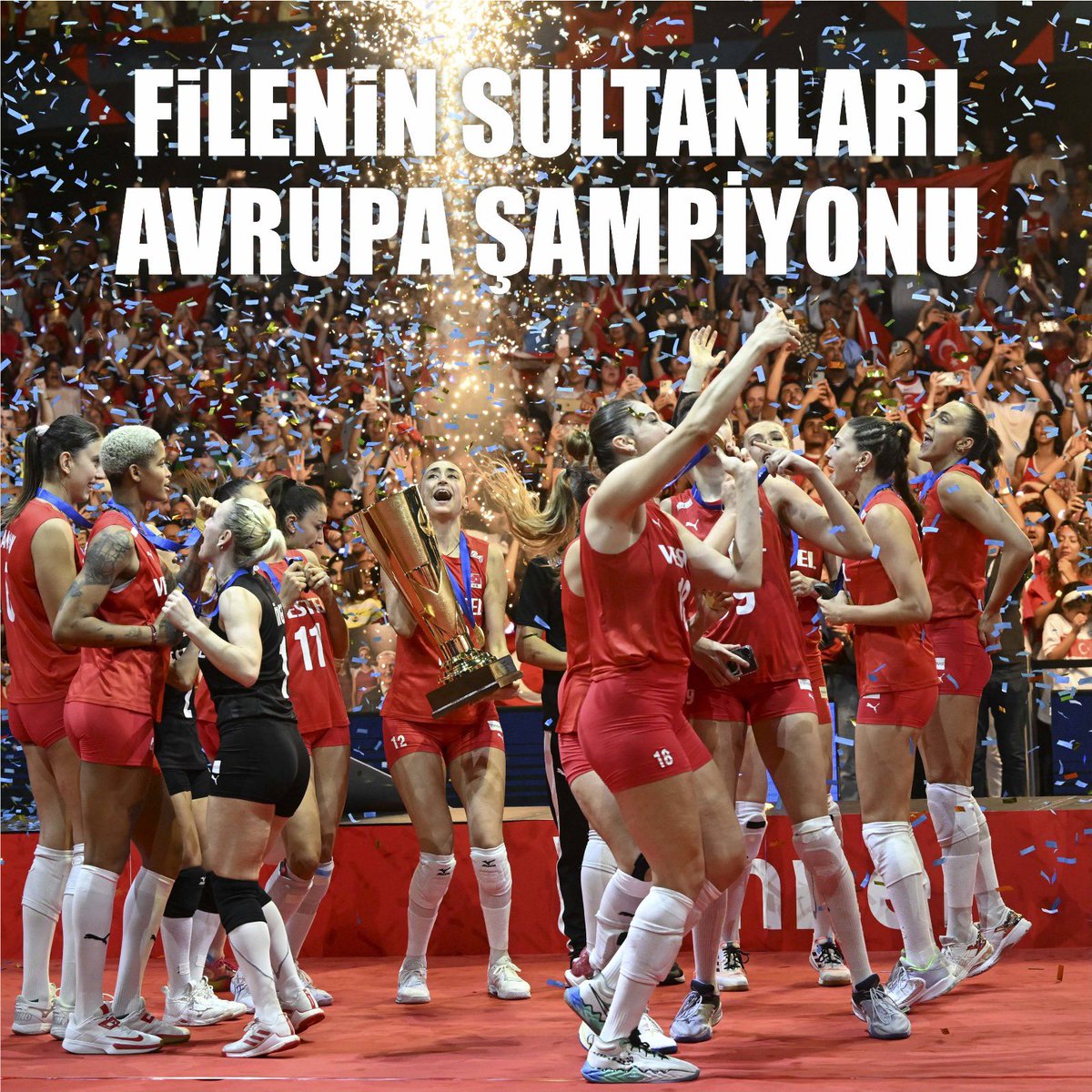 Voleybol Kadın Milletler Ligi şampiyonluğundan sonra Avrupa Kadınlar Voleybol Şampiyonasını da kazanan A Milli Kadın Voleybol Takımımızı gönülden kutluyoruz.