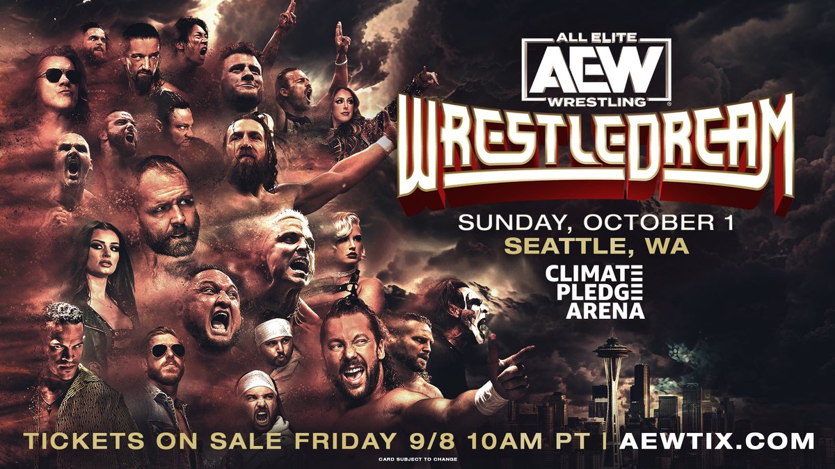 The first ever #AEW WrestleDream debuts in Seattle, WA on Sunday, October 1st! Don’t miss this historic event! Tickets go on sale THIS FRIDAY at 10am PST! 🎟️ AEWTIX.com