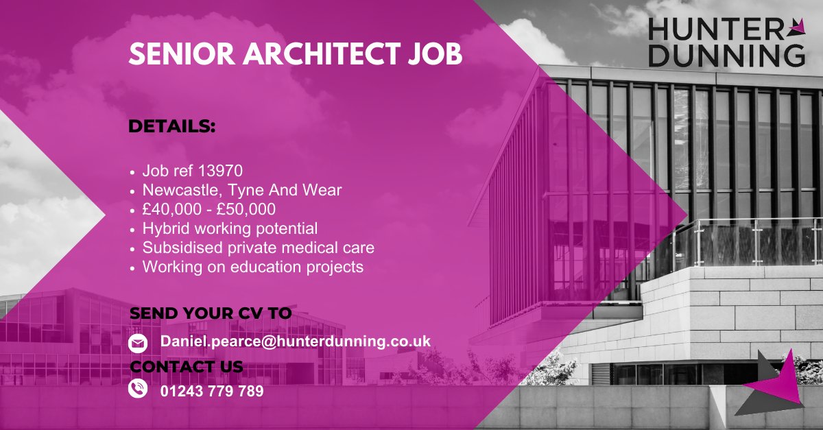 HunterDunning's tweet photo. 📣 Senior Architect job available 📣

💼 Offering £40,000 - £50,000 + Hybrid working potential

📌 Based in Newcastle, Tyne And Wear

📩 Apply below:
https://t.co/13JNNl3cGx

#architectjob #jobs #jobsearch #hiring #careers #architecture #job #hunterdunning https://t.co/PQaYyZ2PAC