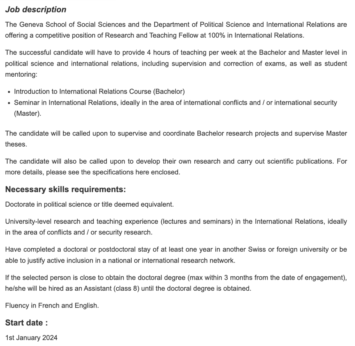 UeliStaeger's tweet photo. My job at the University of Geneva is now advertised! Research and Teaching Fellow in International Relations. 3+3 years, 60% teaching, 40% research. BA teaching must be in French. Deadline 30/09. Happy to answer any questions! https://t.co/sb9TRDm1JB https://t.co/t4fjsjPtXP