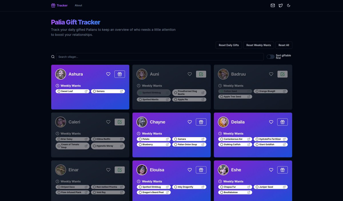__anniebananie's tweet photo. I made a free daily gift and weekly want tracker for @playPalia to keep an eye on my progress: https://t.co/Jqw9F3Yv3O 

#Palia https://t.co/QyEtn0Vkfw
